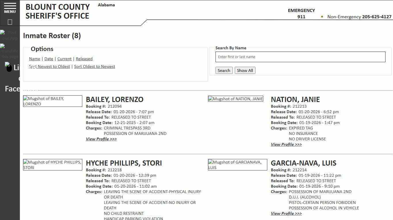 Inmate Roster - Released Inmates Booking Date Descending - Blount County Sheriff AL
